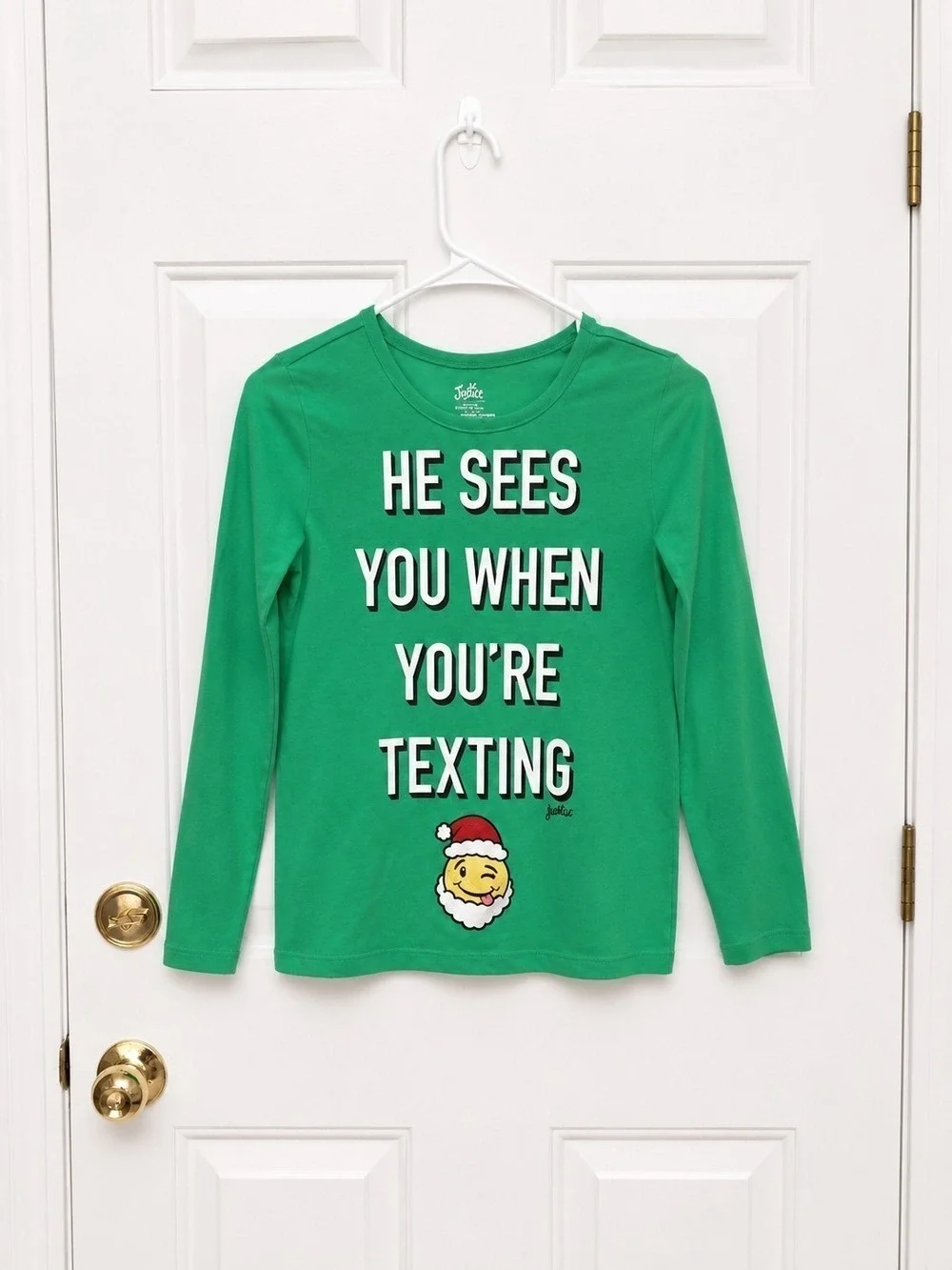 Holiday Graphic Tee with Santa By Justice - Green Girls Size 10
